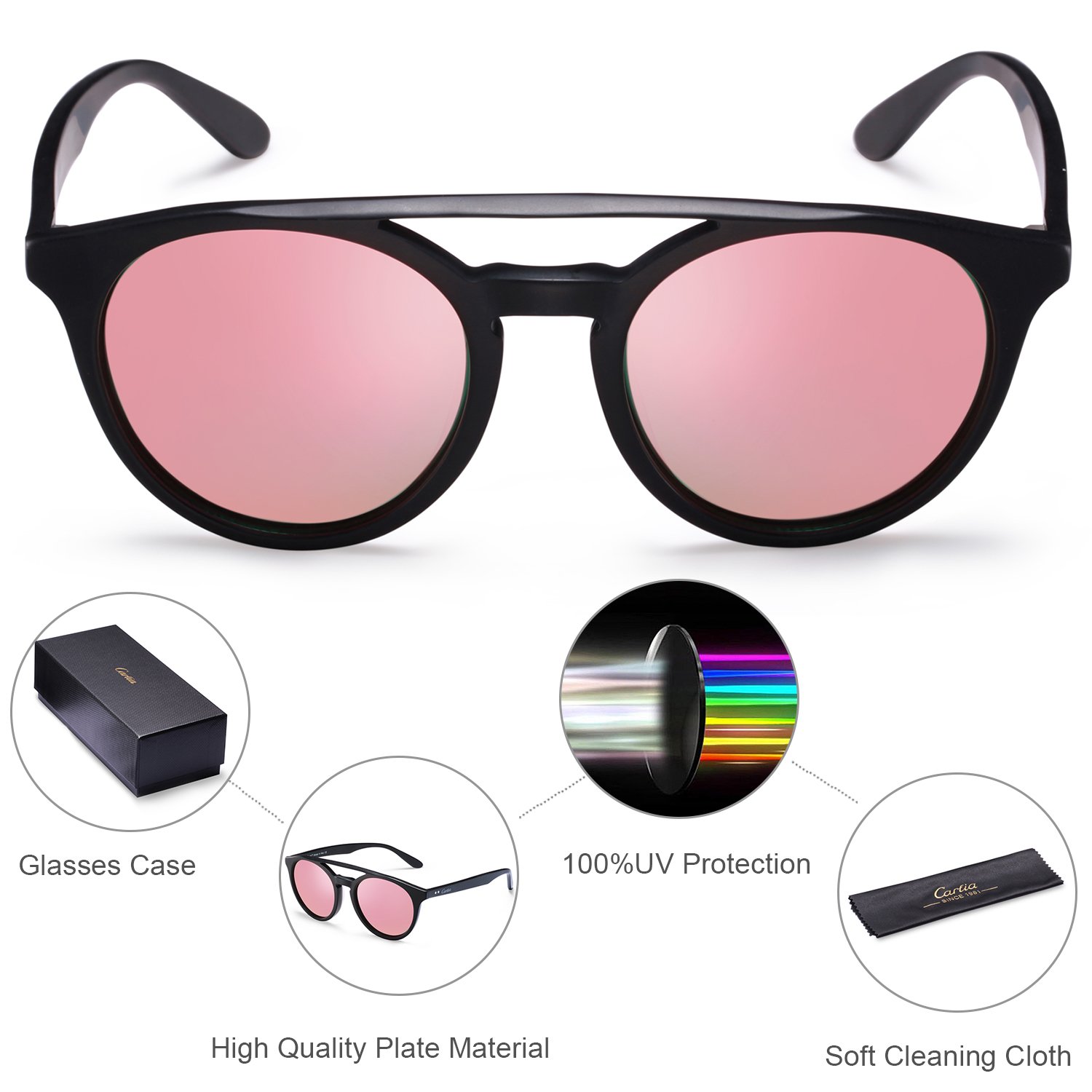 Carfia-Gafas-de-Sol-Polarizadas-hombre-mujer-Double-Bridge-Retro-Unisex-Estilo-gafas-Proteccin-UV400-para-conducir-viajes-playarosado