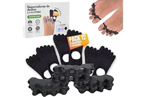 PAULAND CO [6 Separadores + 6 Calcetines 5 dedos] Separadores de dedos de los pies, Calcetines 5 dedos, Corrector de dedos, Separador de Dedos de Pie de Silicona 0% BPA, Enderezador de dedos superpuestos (Negro)