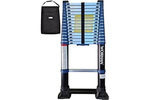 WORHAN Echelle 4.4m Télescopique Pro Aluminium STABILISATEUR RÉTRACTABLE Fonction Espacement Mural Intégrée Anodisé Solide Extensible avec Une Barre Stabilisatrice 440cm 1K4.4+Bag