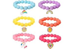 PinkSheep Bracelets de perles pour enfants, bracelets en plastique pour petites filles, bracelet rose, motif fleur, papillon, cadeau de fête