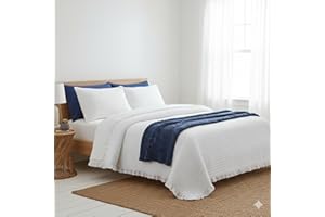 HaraDeco Colcha Blanca con Volantes Lisa - Colcha de Verano Ligera con 2 Fundas de Almohada - Cubrecama para Todas Las Estaciones - Hogar y Hostelería - Cama Matrimonio 135 cm
