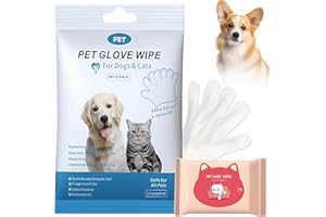 Ourdort 6er-Pack Feuchte Reinigungshandschuhe für Hunde & Katzen mit 10 Feuchttüchern Duftfreie & Hypoallergene Hygienische Waschhandschuhe Saubere Pflege von After, Pfoten, Augen & Ohren