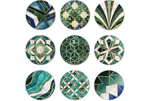 ANATTASOUL 9 Pezzi di Pattern Floreale Verde con bordo dorato Sottobicchieri Legno, Sottobicchieri per Bevande,Coaster per Tavolino del Caffè, Decorazione per Cucina e Sala da Pranzo