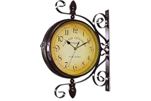 Yokbeer Gartenuhr Wetterfest Outdoor, 15 Zoll Klassisch 360 ° Drehung Beidseitig Bahnhofsuhr mit Stationshalterung Outdoor Uhr Garten Indoor Outdoor Dekoration Wanduhr Outdoor Gartenuhren