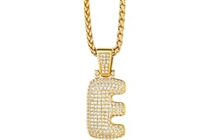 Richsteel Cubic Zirconia Bubble Letter Initial Pendant Necklace, Sparkle Number 0-9 Pendant, Trendy Hip Hop Jewellery, Customizable Name, with Gift Packaging