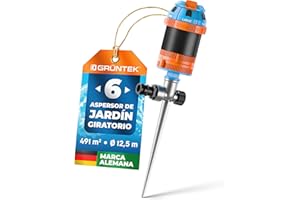 GRÜNTEK Aspersor de Riego Césped Giratorio Automatico 360° Sectorial con Estaca de Metal - Regador Circular Riego Jardines Grandes Superficies - Radio máximo 12.5 M