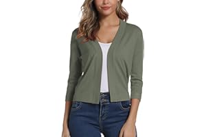 EXCHIC Femmes élégant Manches 3/4 Ouvert Devant Boléros Cardigan Gilet