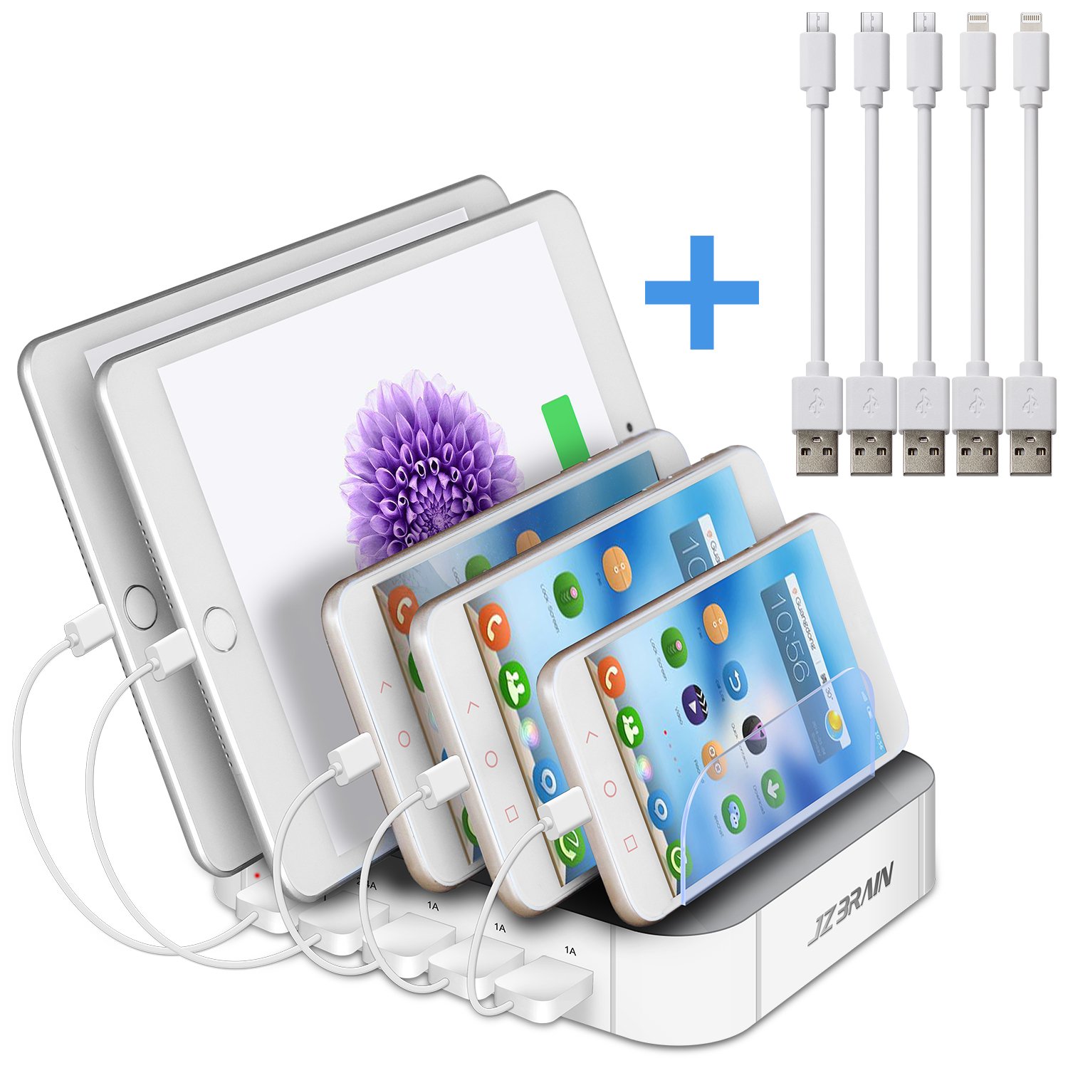 JZBRAIN Multi Device Charging Station 5 Port USB Charger Dock For Apple