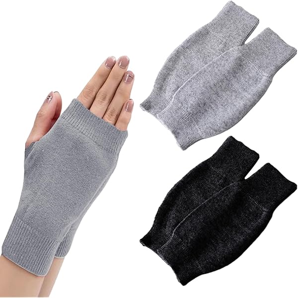 Kiiwah Guanti Senza Dita Termici - 2 Paia, Touch Screen, Unisex (Nero, Grigio) - Foto 5