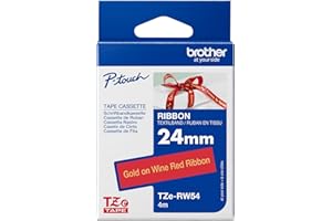 Oryginalna tekstylna taśma Brother TZe-RW54 złota na czerwonym winie - 24 mm szerokości, 4 m długości (m. in. do Brother P-touch H200, H100LB/R, H105, E100/VP, D200/BW/VP, D210/VP, Cube, Cube Plus)