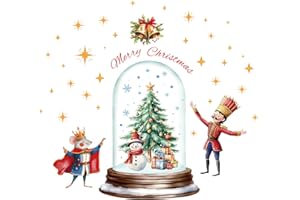 SHUCHING Adesivi Murali In Cristallo Schiaccianoci di Natale, Adesivi da Parete Albero di Natale Pupazzo di Neve Re dei Topi, Decorazione Murale Natalizia per la Stanza dei Bambini Festa Cucina Porta Negozio