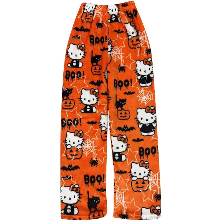 Amxleh Pyjama Hosen Damen Pyjamahose Lang Flanell Schlafanzug Hose Schlafanzughose Damen Lang Weihnachts Druckte Winter Pyjamahose Cartoon Kawaii Kuschelig Weich Bequeme Warme Casual Home Schlafhose