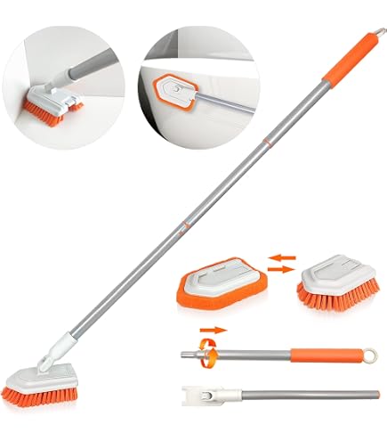 Roellgs Brosse à Récurer Long Manche - Avec Raclette Et Poils PVC - Réglable Pour SDB, Cuisine, Piscine