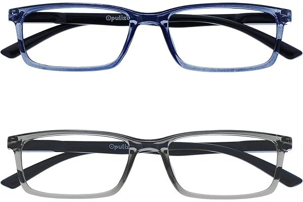OPULIZE See Gafas Lectura Filtro Luz Azul x2 Estrecha Bisagras de Resorte Mejoran Sueño Reducen Dolor de Cabeza Ordenador Videojuegos Antirreflejante Azul Gris Hombre Mujer BB9-37 +1.50