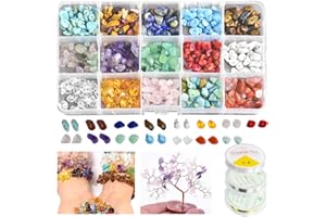 CAREDGO 600 Piezas Cuentas De Piedras Naturales y Preciosas Para Bisuteria Con Agujero + 3 Rollos De Hilo