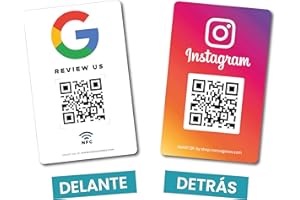 MESSAGENES | Tarjeta PVC Reseñas Google QR y NFC | Doble Placa Código QR Reseñas Google + Instagram | 1 Unidad 8,6 x 5,5 cm | Tarjeta Negocio QR y NFC | Gana Seguidores en Instagram | Consigue Reseñas