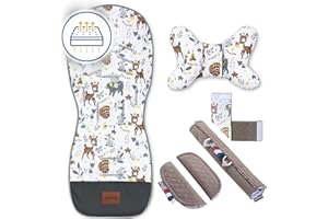 BELLOCHI GROWING IN STYLE Bellochi Colchoneta Silla Paseo Verano - Colchoneta Carro Bebe Universal y Ventilado con Cojín Antichoque Tipo Mariposa - Algodón y Terciopelo - Bambi Dream