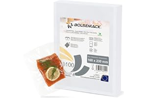 ‎BOLSEMACK BOLSEMACK Vakuumierbeutel 16x23cm - Vakuumbeutel 100 Stück für alle Vakuumierer & Lebensmittel Vakuumiergerät - Vacuum bags sehr stark & reißfest - Vakuumbeutel lebensmittel BPA-frei