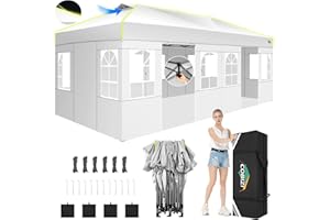 COBIZI Gazebo 3x6 con Blocco Centrale a Un Solo Pulsante, Pieghevole Impermeabile, 6 Pannelli Laterali, Tendone da Esterno, 3 Altezza Regolabile, Protezione UV, Strisce Fluorescenti e Ventilazione