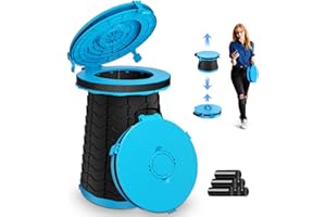 PANMOUT XXL PortableToilet- 19.7" H Adjustable Foldable Camping Toilet, Luggable Loo with Lid, Strap,Toilet Bag for Camping, Hiking, Travel and Car (Blue)