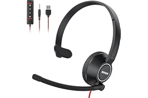 BINNUNE Casque USB avec Microphone à Annulation de Bruit, Ultra Léger, Confort Exceptionnel, Casque Informatique pour Ordinateur Portable, Casque Filaire on-Ear pour Centre d'Appels et Réunions Skype
