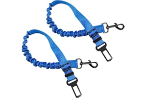 FISTAD Cinturón de Seguridad de Perro de Coche, Ajustable Elástico Correa de Perro con Hilos Reflectantes para Perros y Gatos y Coche de Diferente Las Tipo (Azul 2ps)