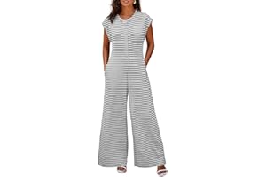 Cicy Bell Mono de manga corta para mujer a rayas con cuello redondo y botones