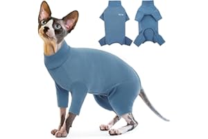 PUMYPOREITY Manteau Chat Sphynx, Sweat Chat sans Poils Vêtements pour Chat Pulls Hiver de Chat Doux Vestes Polaire Chaud à Quatre Pattes pour Chiot/Chat/Petits Chats(Bleu, L)
