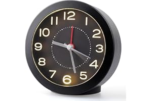 Voniobuy Réveil Matin Analogique à Piles avec Fonction Snooze, Réveil Silencieux sans Tic-Tac, Cadran Lumineux (Veilleuse), 2 Piles AA Incluses,Mini Design pour Nuit Paisible, Chambre et Voyage, Noir
