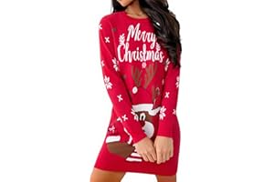 Gyabnw Robe Pull Noël Femme Motif Renne Tricotée À Manches Longues Coupe Moulante Genou Élégante