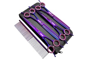 SMITH KING 7,0 Zoll Professional Set de ciseaux de toilettage pour chiens Gerade & Ausdünnen & Gebogen & Chunker & Kamm 5 Stück in 1 Set für Linkshänder & Rechtshänder