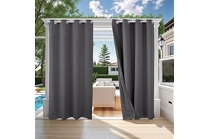 ele ELEOPTION Outdoor Vorhang Wetterfest, Outdoor Vorhänge mit Ösen, Upgrade 3D-Prägung Blickdicht Vorhang Anti-Falten UV-Schutz und Regenschutz Sichtschutz für Garten Terrasse und Balkon
