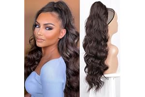 ‎AIKAA aikaa Locken Kordelzug Pferdeschwanz Haarteil Haarverlängerung, Wellige Lockige Pferdeschwanz Verlängerung Synthetisches Haarteil Ponytail Extension für Frauen (60cm, 4# Dunkelbraun)