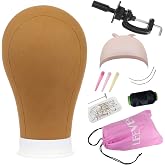 Leeven 21 Inch Brown Canvas Wig Head for Wig Making Canvas Mannequin Head with Clamp Accessories for Styling /Display /Hat