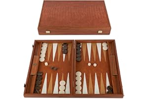 UBER GAMES Manopoulos Crocodile Tote Leatherette Luxury Backgammon Set & accessories - 19 inch x 12 inch (48cm x 30cm) Closed) – Classic Strategy Board game – Suitable for serious players or collectors