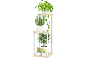 LyTaispuly 3 Etagen Metall-Pflanzenständer Indoor, Holz Tiered Corner Plant Stand Pot Holder, Modern Blumenregal Display Rack für Wohnzimmer Schlafzimmer Outdoor Balkon Garten Terrasse, Weiß