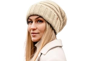 TOP-EX M/L/XL 100 % laine Slouch Beanie Femme Bonnet d'hiver chaud Bonnet tricoté avec doublure en polaire