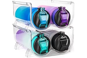GOKEDA 2 packs Water Bottle Organizer, Water Bottle Holder, Stackable Portable for Efficient Storage for Countertop/Refrigerator/Kitchen Cabinets/Pantry Storage, Each Rack Holds 2 Containers