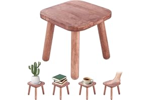 LOLYSIC Small Wooden Stool, Plant Stand Stool with Detachable Legs, Adults Kids Step Stool, Small Wood Side Table Footstool for Indoor Bedroom Bathroom Kitchen, 24x24x20cm