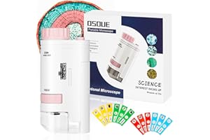 OSDUE Kieszonkowy mały mikroskop, mikroskopy ręczne 80X-200X z diodami LED, przenośny mini mikroskop z 12 szt. mikroskopów, slajdy do obserwacji mikrobiologicznej nauki