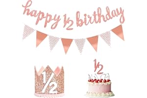 CUNEGRA Half Birthday Decorations, Glitter Hat 1/2 Birthday Cake Topper and Triangle Flag Banner Decorations, 6 Months Decoration for Half Year Baby Shower Party