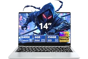 AUKABREX Ordenador Portátil Win 11 Pro, 14.1 Pulgadas PC Portátil 6GB RAM 256GB SSD, Portatil Celeron N4000 Processor, Laptop IPS 1980*1080 Pantalla 180°Flip, Mini-HDMI/USB3.0/BT4.2/TF Card Slot/Webcam