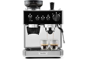 Breville Barista Classic Macchina per caffè espresso | Macchina da caffè con macinacaffè integrato e montalatte | Pompa italiana da 15 bar | Nero e argento [VCF186X]