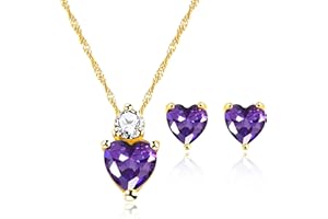 Tobestu Gold Plated Love Heart Necklace Stud Earrings Set for Women - Heart Shaped Cubic Zirconia Jewelry Set for Valentine’s Day Anniversary or Birthday BME53