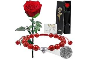 SWEETIME Eternal Red Rose with Stem,Single Real Preserved Bouquet of Flowers,Infinity Forever Rosebox Gift for Mother's Day Valentine's Day Christmas Thanksgiving Mother wife girlfriend Fiancee Anniversary