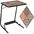 TABLE MAGIC Alloy Steel - Laptop Table Mat Finish, Lapdesk, Utility Table, Table with Footrest, Height Adjustable Table, Work at Home Table (Tm Footrest- Mandala Black, Large)