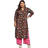 Tissu Plus Women's Black & Pink Floral Printed Kurta with Palazzo