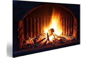 ISLANDBURNER, RCC Picture on Canvas with Fireplace with Fire at Night - Outdoor Picture Poster Canvas Picture