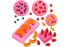 ODOOKON 5pcs fruits Moule Silicone Fondant moules à gelée en forme de fruits, 3d mini ananas fraise orange myrtille mûre moule à fruits en silicone pour la décoration de cupcakes Bonbons chocolat