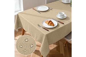Pureegg Rectangle Linen Table Cloth, Tablecloth & Table Cover for Dining, Wipe Clean, Wipeable, Waterproof & Stain-Resistant, Ideal for Party, Wedding and Outdoor, 132 x 178 cm (52 x 70 in), Linen